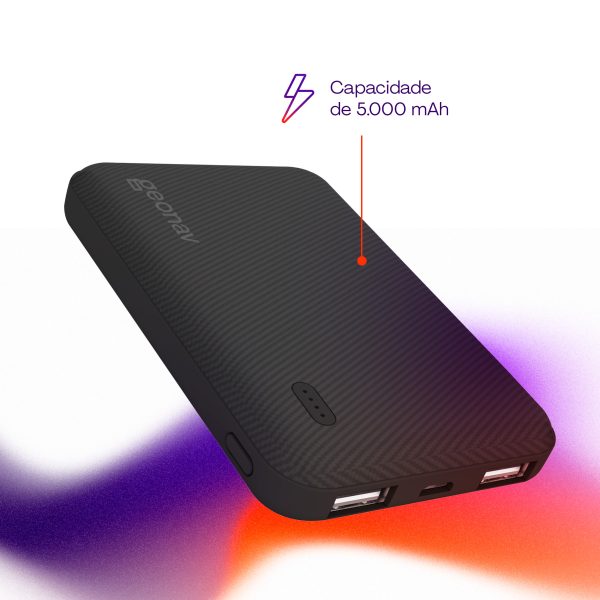 CARREGADOR PORTÁTIL UNIVERSAL 5.000mAh Geonav Essential Preto - Imagem 2