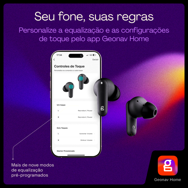 FONE DE OUVIDO TWS COM ANC E ENC HARMONYWAVE PRETO - Imagem 6