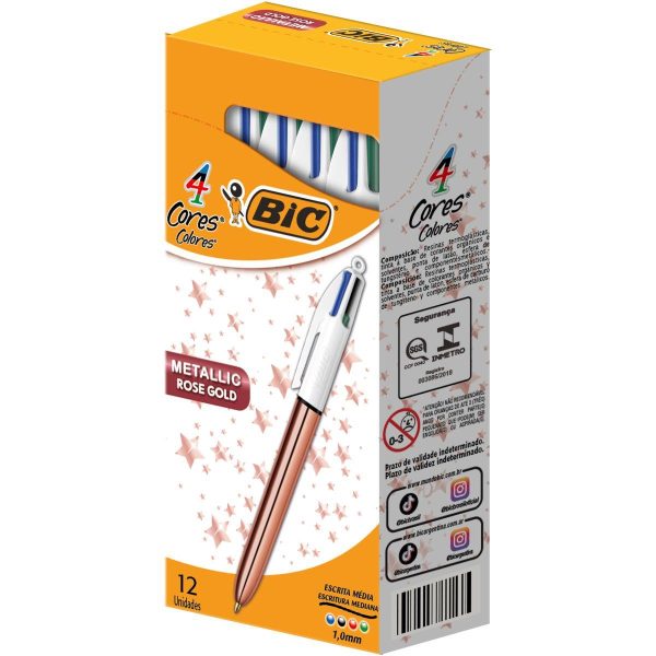 BIC - CANETA ROSE GOLD 4 CORES (CX 12 UNID.)