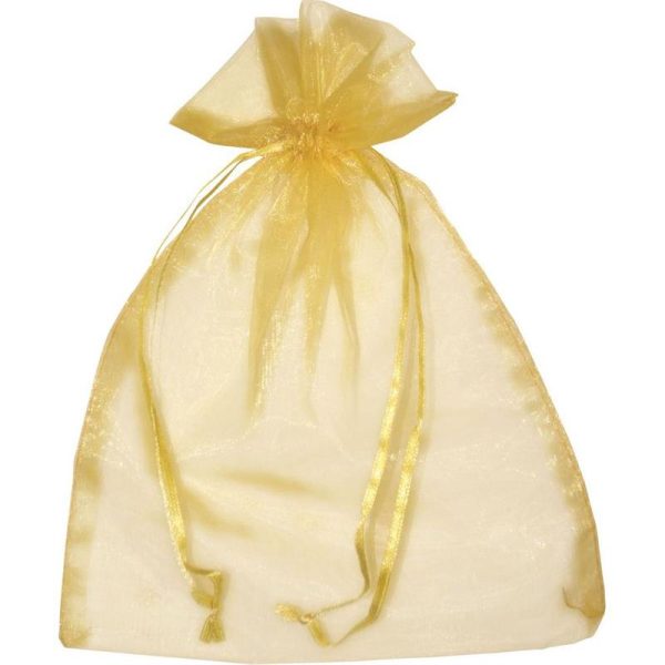 KIT - SACO DE ORGANZA 10X15CM - DOURADO (PACTE 10 UNID.)
